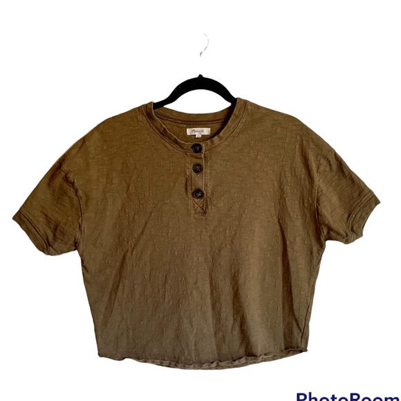 MADEWELL Raw Edge Henley Crop Top Small - Picture 2 of 7